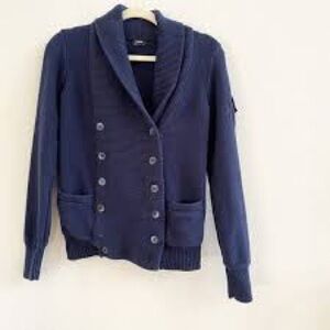 J Crew Navy Blue Double Breasted Shawl Collar Cardigan Size XS